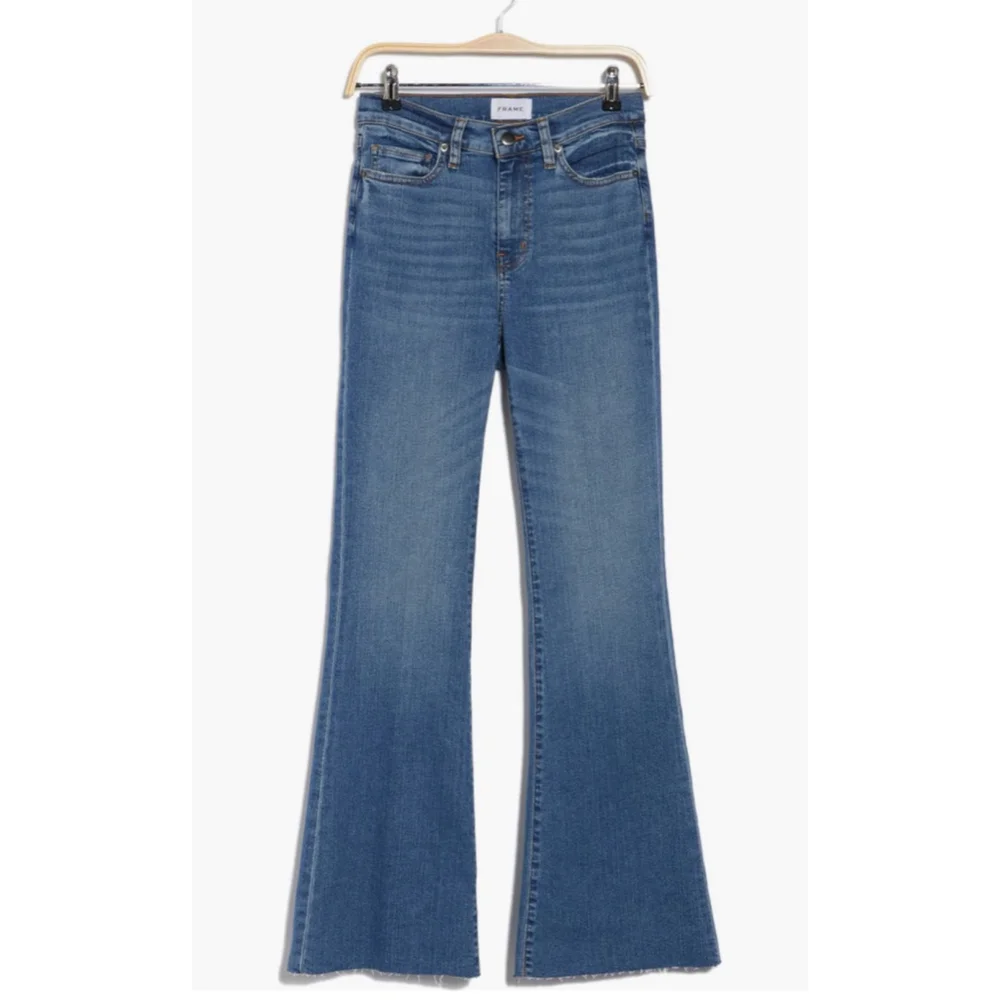 FRAME Flare Jeans Women’s Blue Size 26 Le Easy Raw Hem High-Rise Denim NWT - Picture 2 of 10